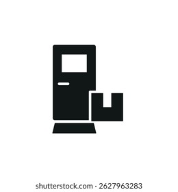 Parcel at door icon. Simple parcel delivery icon representing home shipping, e-commerce service, and package drop-off. Vector illustration.