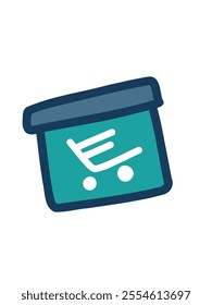 Parcel with e-commerce logo, illustrating an online shopping delivery, in vector style