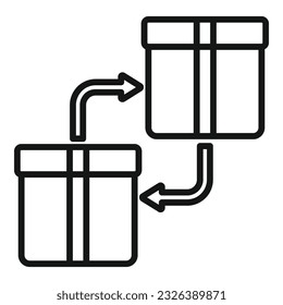vector de contorno de icono de intercambio de paquetes. Casilla de retorno. Importación