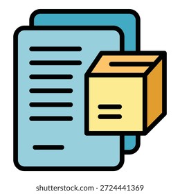 Vector de contorno de icono de archivos de paquete. Caja de entrega. Color del envío del paquete plano