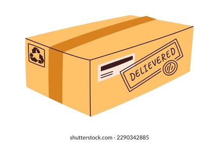 Icono plano de paquete Entrega de caja de cartón. Ilustración del vector