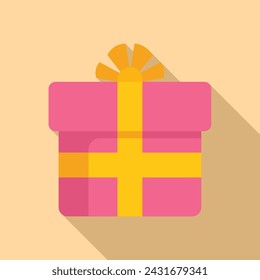 Parcel gift box icon flat vector. Festive item. Present coupon shop surprise