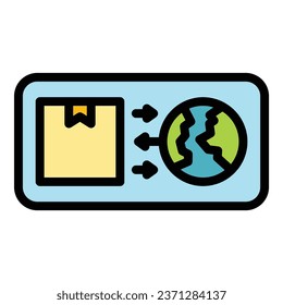 Parcel global delivery icon outline vector. Trailer van. Export service color flat