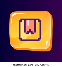 Parcel glossy ui button with pixelated color icon. Professional postal service. Delivery. Editable 8bit graphic element on shiny glass rectangle shape. Isolated image for arcade, video game design
