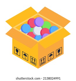 Parcel having balls, an isometric icon of balls box 

