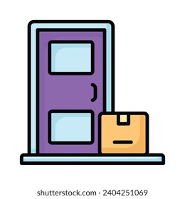 Parcel con el icono de concepto de puerta de casa, entrega de puerta vectorial aislado en fondo blanco
