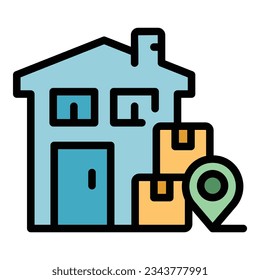 Parcel house icon outline vector. Export box. Cargo truck color flat