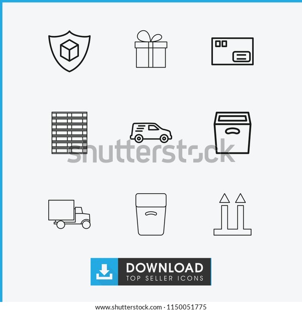 Parcel icon. collection of 9 parcel\
outline icons such as cargo insurance, delivery car, box, present,\
cargo box. editable parcel icons for web and\
mobile.