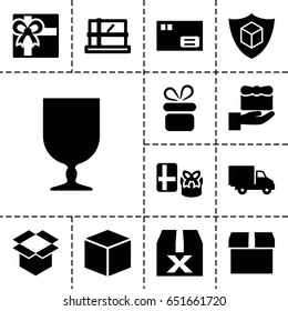 Parcel icon. set of 13 filled parcelicons such as parcel, present, gift, fragile cargo, box, cargo insurance, delivery car