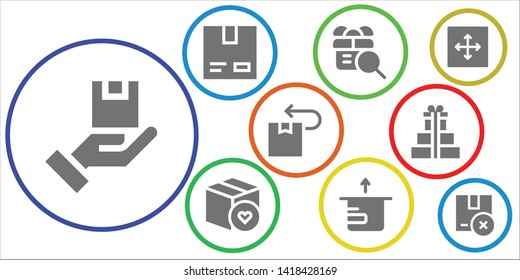 parcel icon set. 9 filled parcel icons.  Simple modern icons about  - Package, Cardboard, Gift, Gifts, Move