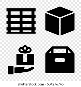 Parcel icons set. set of 4 parcel filled icons such as cargo box, gift on hand