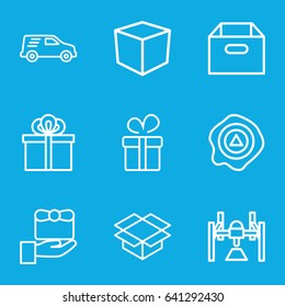 Parcel icons set. set of 9 parcel outline icons such as present, box, arrow up, delivery car