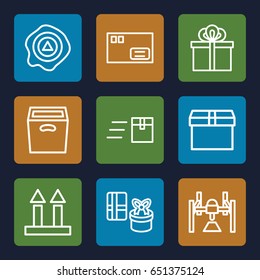 Parcel icons set. set of 9 parcel outline icons such as cargo arrow up, arrow up, box, gift, parcel