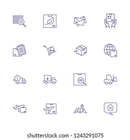 Parcel icons. Set of line icons. Envelope, barcode, express delivery, courier. Delivery concept. Vector illustration can be used for topics like transportation, freight, shipment