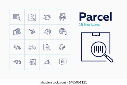 Parcel icons. Set of line icons. Envelope, barcode, express delivery, courier. Delivery concept. Vector illustration can be used for topics like transportation, freight, shipment