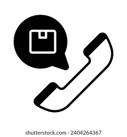 Parcel inside chat bubble with call receiver, concept icon of courier helpline