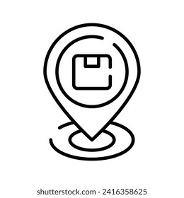 Parcel dentro del marcador de posición que denota el icono de concepto de ubicación de entrega