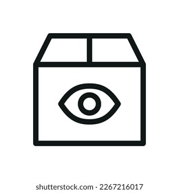 Parcel inspection isolated icon, cardboard parcel with eye vector symbol with editable stroke