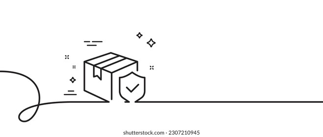Parcel insurance line icon. Continuous one line with curl. Risk coverage sign. Package delivery protection symbol. Parcel insurance single outline ribbon. Loop curve pattern. Vector