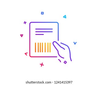Parcel invoice line icon. Delivery document sign. Package shipping symbol. Gradient line button. Parcel invoice icon design. Colorful geometric shapes. Vector