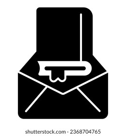 Parcel letter with book solid icon, children book day concept, envelope vector sign on white background, parcel with book glyph style for mobile concept and web design. Vector graphics
