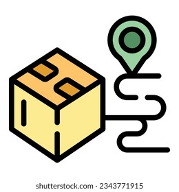 Parcel location icon outline vector. Box delivery. Export courier color flat