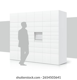 Parcel locker for delivery systems mockup.Vector illustration isolated on white and grey backgrounds. Easy to use for presentation your product, idea, promo, design. EPS10.