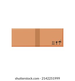 Parcel mail box cartoon icon or symbol, flat vector illustration isolated on white background. Side view of carton box container for shipping and storage of goods.