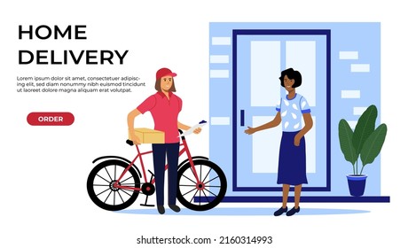 Parcel and mail delivery service. Home delivery hand drawn flat vector illustration.