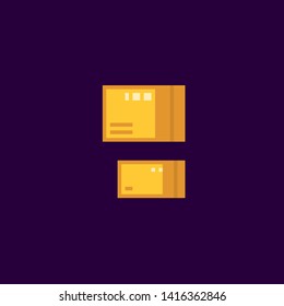 The parcel. Mail package. Pixel art. Old school computer graphic. 8 bit video game. Game assets 8-bit sprite.