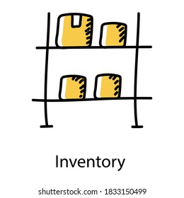 Parcel on racks, doodle style of inventory icon