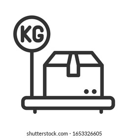 Icono de vector de línea de parcela en escala aislado en fondo blanco. El almacén de paquetes escala la ilustración vectorial para el diseño web y aplicaciones móviles. Concepto de negocio de envío y entrega