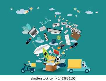 Parcel  Online shopping  delivery for online payment transfer -  Creativity modern Idea and Concept illustration vector.