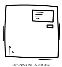 Paket, in einer Box bestellen, Kurierdienst, Einkauf, schwarz-weißer Vektor einzeln, handgezeichnet, Vektor einzeln, handgezeichnet