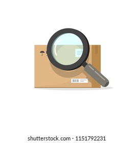 Parcel or order tracking vector illustration, flat cartoon magnifier glass searching or find package box, concept of shipping logistic 