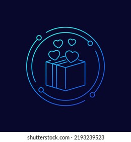 parcela, icono de paquete con corazones, diseño lineal
