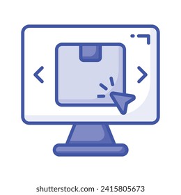 Parcel package inside monitor with cursor showing modern icon of online order, shopping and commerce vector