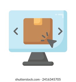 Parcel package inside monitor with cursor showing modern icon of online order, shopping and commerce vector