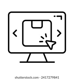 Parcel package inside monitor with cursor showing modern icon of online order, shopping and commerce vector