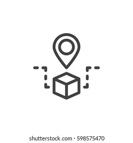 Parcel, Package Location, Line Icon, Outline Vector Sign, Linear Style Pictogram Isolated On White. Order Tracking Symbol, Logo Illustration. Pixel Perfect