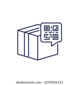 parcel or package with QR code line icon