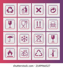 parcel packaging warning colorful icon set