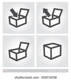 Parcel or packing box. Flat icon of graphical symbol of package, product shipment, etc. Vector illustration