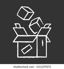 Parcel packing chalk icon. Order packaging and wrapping. Cardboard box with goods. Postal service. Parcel delivery crate. Storage carton boxes. Isolated vector chalkboard illustration