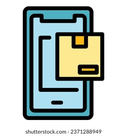 vector de contorno del icono de seguimiento del teléfono de paquete. Puerto marítimo. Color plano del remolque de entrega