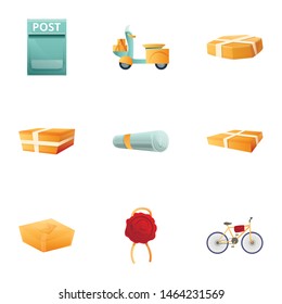 Parcel post delivery icon set. Cartoon set of 9 parcel post delivery vector icons for web design isolated on white background