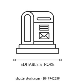 Parcel post linear icon. Public postal service thin line customizable illustration. Mail transportation business. Street postbox. Contour symbol. Vector isolated outline drawing. Editable stroke