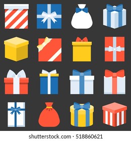 Parcel, Presents And Colorful Gift Box Collection, For Christmas And New Year, Flat Design Vector