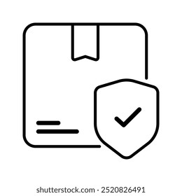 Parcel protection icon. Protected, Parcel, Delivery, Logistics, Shield, Check, Cargo, Package, Shipping. Vector icon illustration