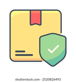 Parcel protection icon. Protected, Parcel, Delivery, Logistics, Shield, Check, Cargo, Package, Shipping. Vector icon illustration